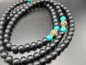 Preview: Shaligram Mala-Gebetskette mit Ethno-Schmuck | 108+1 Perlen | ca. 8mm